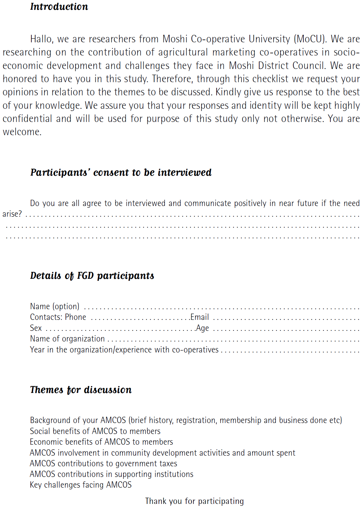 Guide for Focus Group Discussions
