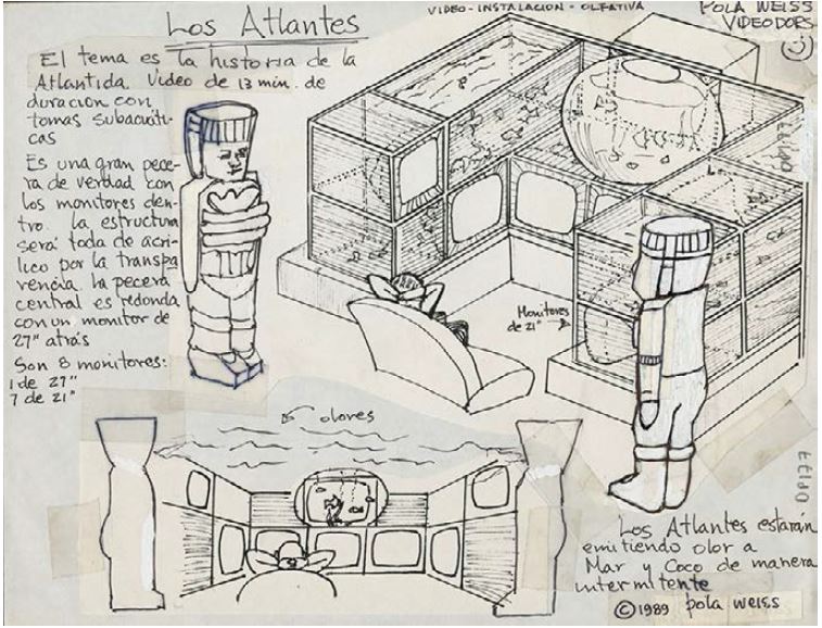 Boceto preliminar del proyecto Los atlantes, 1989.