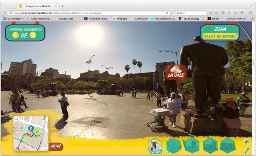 Captura de pantalla del documental interactivo Pregoneros de Medelln, plaza Botero