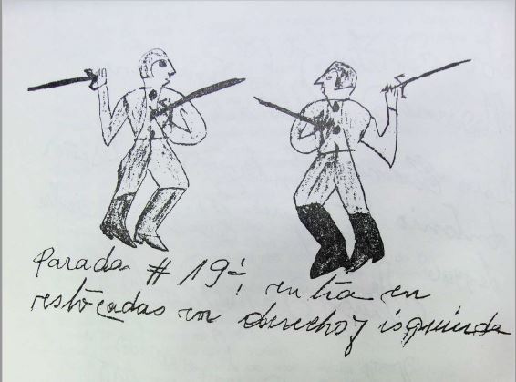 Detalle de cartilla de esgrima con machete expuesta por Carvajal (1990)