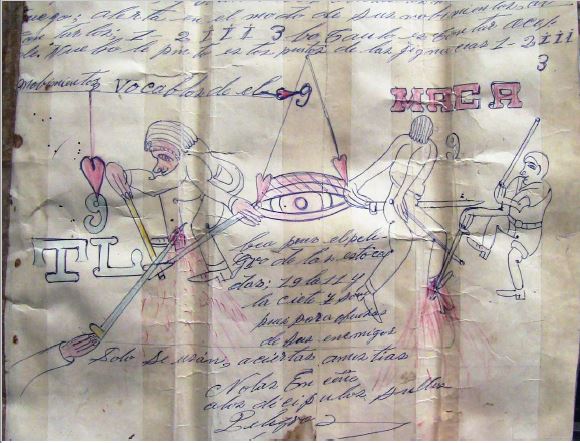 Detalle del arte o cartilla de esgrima con machete del maestro Luis Vidal