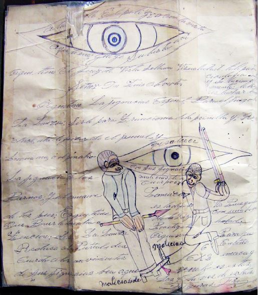 Detalle del arte o cartilla de esgrima con machete del maestro Luis Vidal.