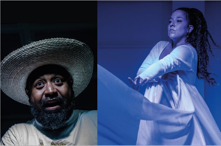 Los maestros Jhon Edward Sevillano (&ldquo;Aquilino&rdquo; y director teatral) y Ang�lica Mar�a Su�rez Becerra (&ldquo;el mar&rdquo; y direcci�n coreogr�fica)