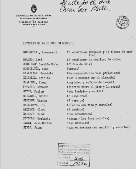 Documento con membrete de la Municipalidad de la Ciudad de Buenos Aires, Museo de Arte Moderno de Buenos Aires, Argentina. 1967.