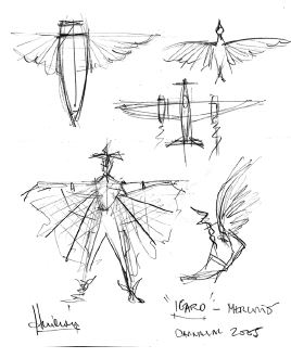 Bocetos de Hugo Millán para el personaje del planeador