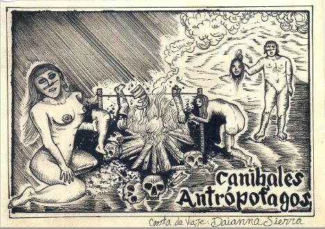 Daianna Sierra Camacho, Can&iacute;bales antrop&oacute;fagos, 2018, tinta sobre papel.