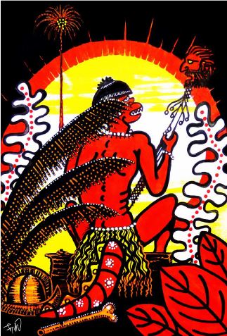 Richard W. Pantoja, Hombre cola de lagarto, 2018, ilustraci&oacute;n digital.