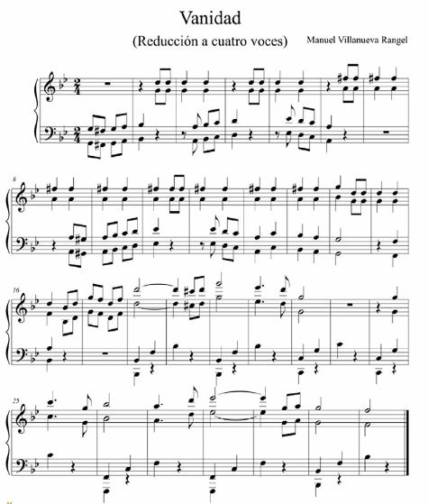 Vanidad, del compositor momposino Manuel Villanueva Rangel (cc. 1-31). Transcripci&oacute;n y reducci&oacute;n musical del autor a partir de un archivo personal de Luis Alfredo Dom&iacute;nguez Hazb&uacute;n, miembro de la Academia de Historia de Santacruz de Mompox.