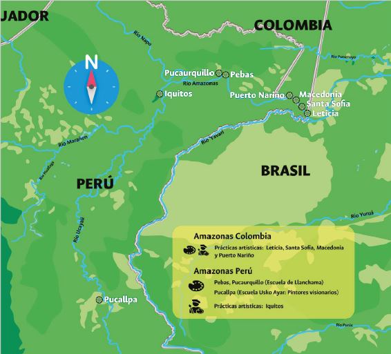 Cort&eacute;s-Garz&oacute;n, L (2020) Mapa pr&aacute;cticas art&iacute;sticas (visuales) en Amazonas (Per&uacute;-Colombia)