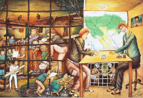 Rubio, B (2010) Autonom&iacute;a Negada. Tintes naturales y acr&iacute;lico sobre yanchama 60 x 100 cms