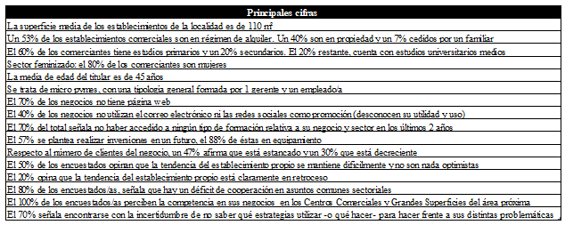 Tabla 4. Principales resultados de la encuesta comercial (cuestionario)