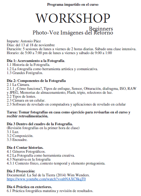 Programa impartido en el curso