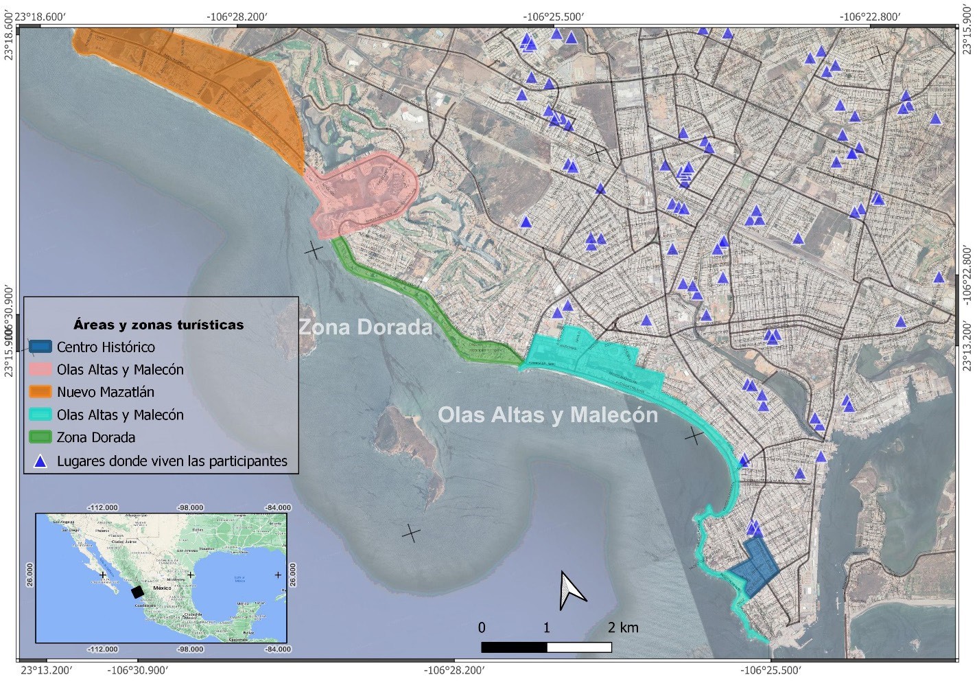 �reas tur�sticas y espacios de vida de las participantes