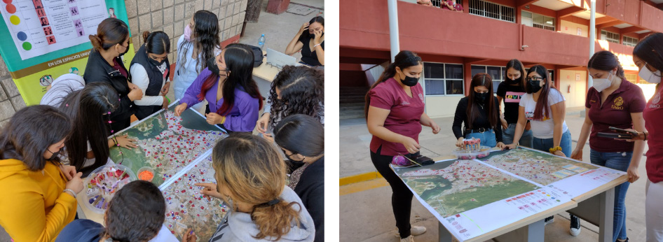 Dialogo entre participantes e investigadoras durante la intervenci�n del mapa