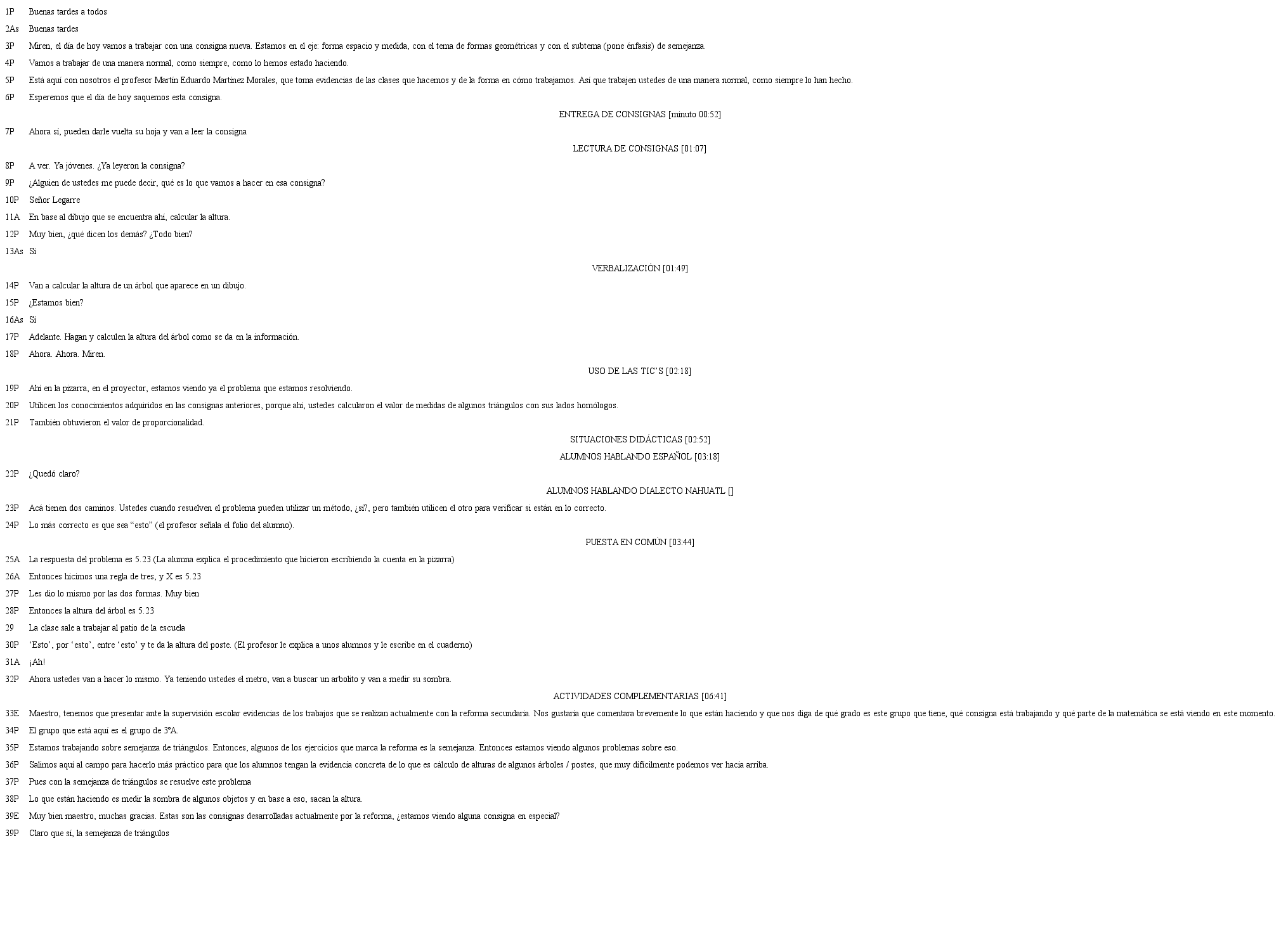 Transcripci&oacute;n del episodio de video centrada en las voces de los participantes.