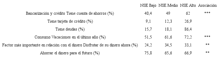 Bancarizaci&oacute;n, vacaciones y actitudes sobre gasto del dinero por NSE