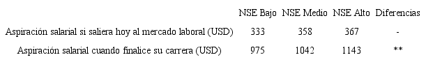 Expectativa salarial en d&oacute;lares por NSE