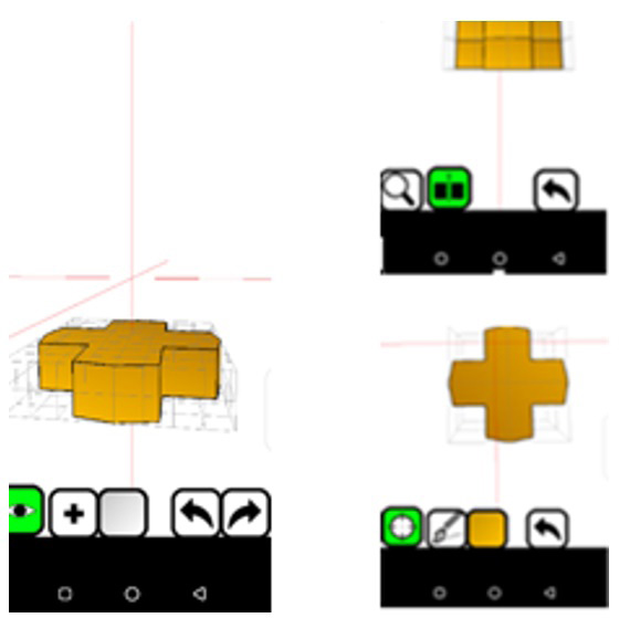  . 3D representation of the solid and its orthogonal views (front and top) projected using Qubism 3D Modeling