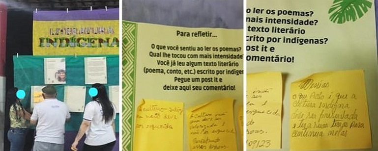 – Post its com comentários sendo expostos no mural Café Poético (noite)
