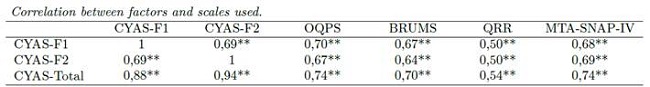 Correlation between factors and scales used.