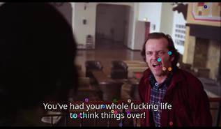 Eye Positions of Participants in the Video Clip (The Shining) With Subtitles. This is the 20th Frame after 01:18 Seconds of the Video Clip