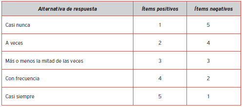 Resumen de ponderación de los ítems