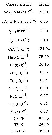 Chemical characteristics of the slag used in the melon plants supplementation.