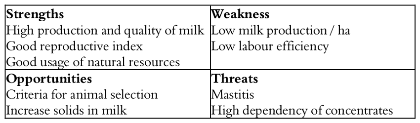 SWOT analysis of dairy farms from Castro