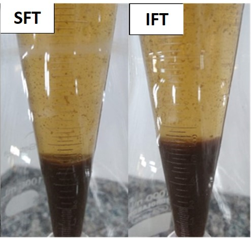 Analysis of the volume of bioflocs produced in the two treatments.