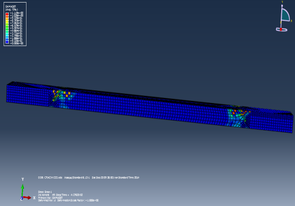 Figure 4. Crack paths of the beam by ABAQUS software.