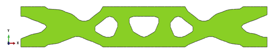 Optimal topology obtained using Tosca® for a linear dynamic analysis with damping ratio B.