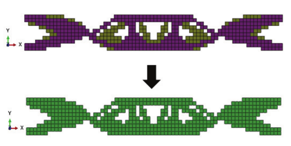 Optimal topology for the combined effect of damping ratios A
and B, considering a linear
behavior.