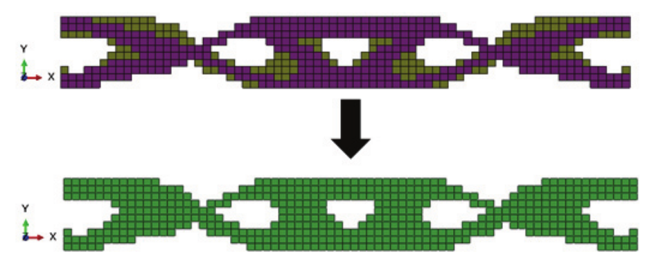 Optimal
topology for the combined effect of damping ratios A and B, considering nonlinear behavior.