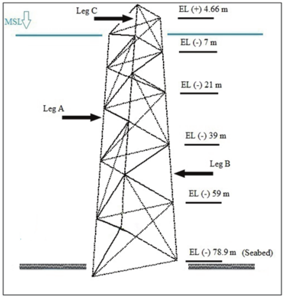  Elevations of the assumed jacket.