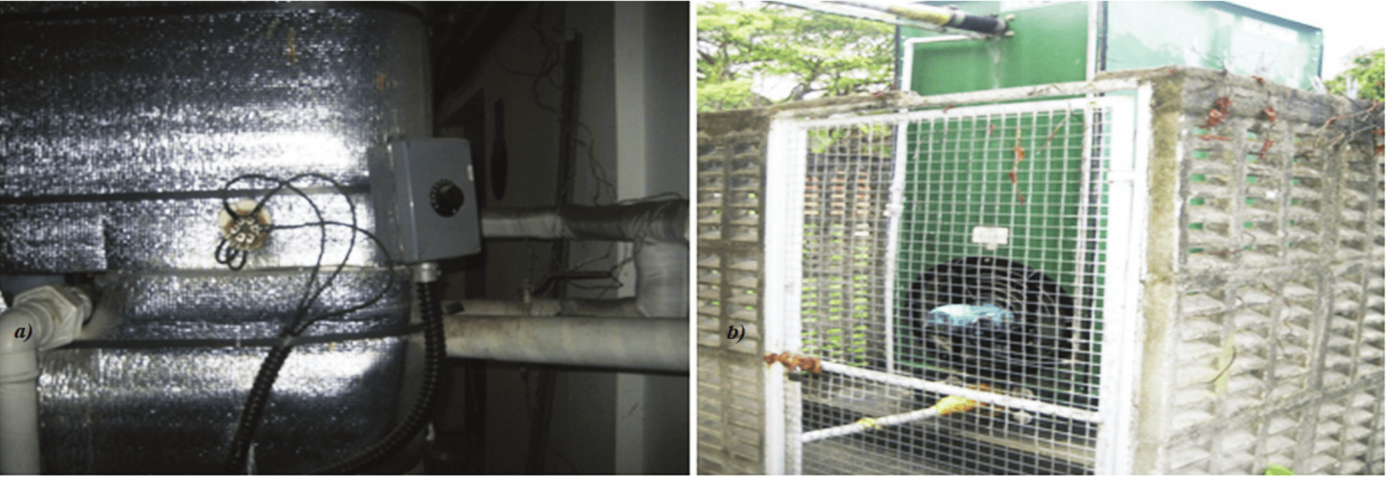 a) Electric resistor set and chilled water tank. b) Cooling Tower –
Cold water circuit.