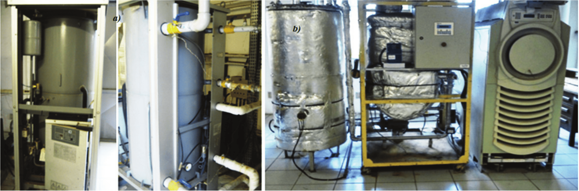 a) LiBr/H2O Absorption Chiller. b)
Power source of the absorption chiller (Hot water tank, recovery heat exchanger
and microturbine).