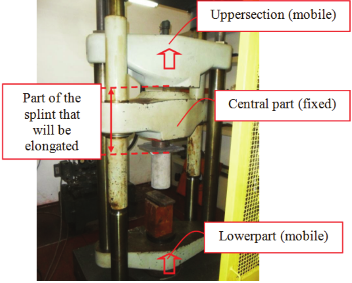 Test sample positioned in the press for a pullout test.