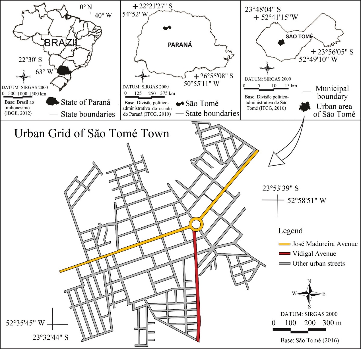 Location of the urban grid of S�o Tom� Town, state of Paran� (IBGE, 2012; ITCG, 2010).