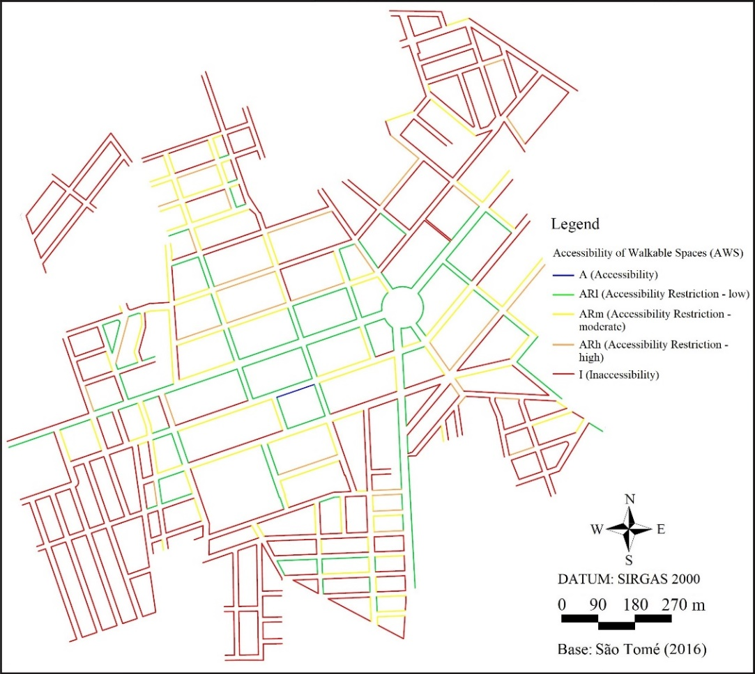 Accessibility condition in the walkable stretches of S�o Tom� Town, state of Paran�.