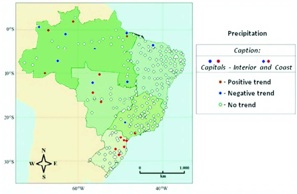 Map of climate trends for &lsquo;Perk&rsquo; detected in Brazilian localities.