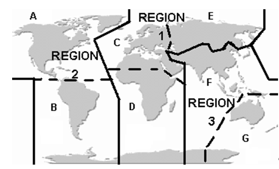 ITU regions and satellite coverage regions.