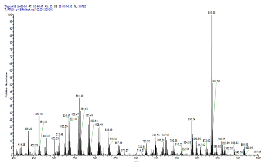 EASI -HRMS of lipid extract from high energy and high protein treatment.