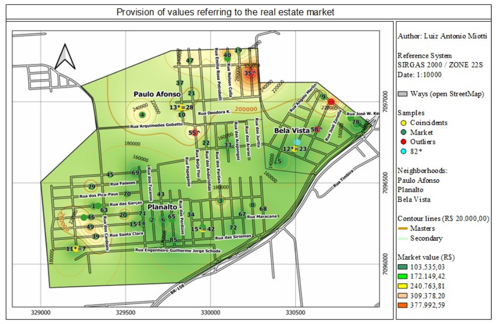 Spatial representation of samples – Bela Vista, Paulo Afonso and Planalto neighborhoods. Source: Designed by the author.