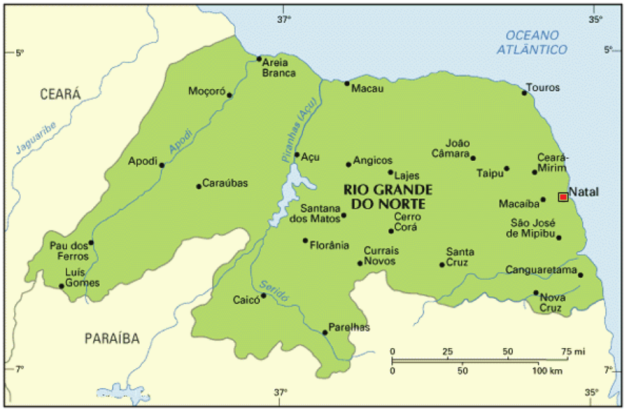 Mapa do Rio Grande do Norte / localiza&ccedil;&atilde;o de S&atilde;o Jos&eacute; de Mipibu e Natal.