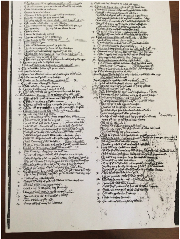 Cópia do Fólio 1 do ms 1877 da BNE, com a Tavola quaestionum librorum Petri Hispani.