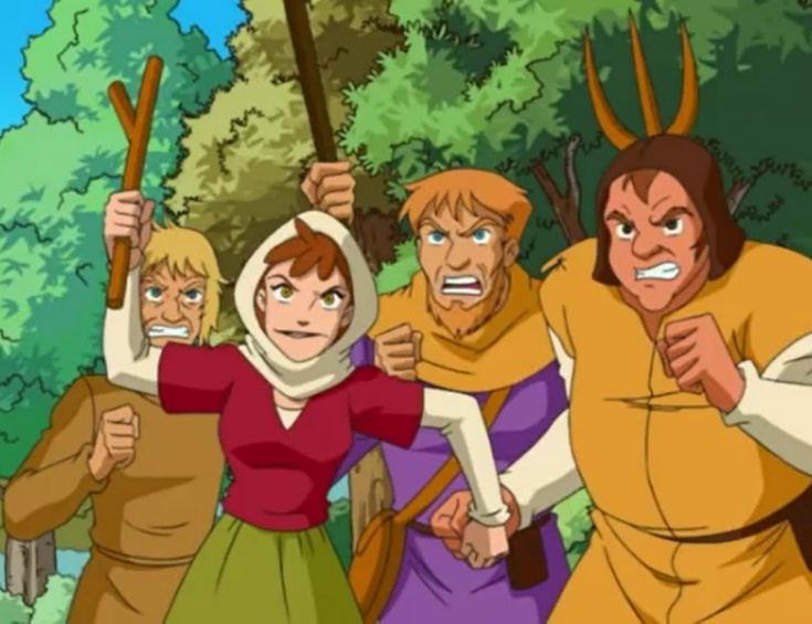 Camponeses perseguindo as espi&atilde;s (&lsquo;Tr&ecirc;s Espi&atilde;s Demais&rsquo;). Fonte: Recuperado de https://www.youtube.com/watch?v=7ztljolVZi0.