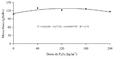 Massa fresca de bulbos de cultivares de cebola em fun&ccedil;&atilde;o de doses de f&oacute;sforo. Petrolina-PE, 2011.