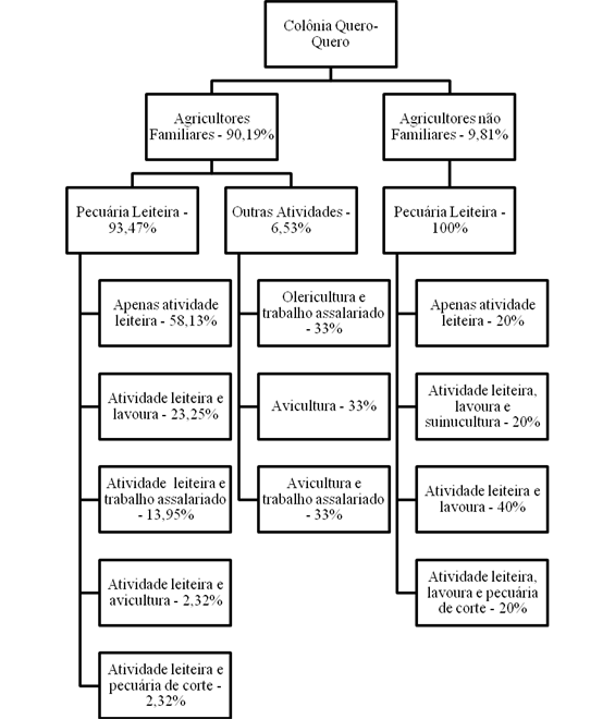Diagrama demonstrativo da tipifica&ccedil;&atilde;o dos produtores entrevistados na col&ocirc;nia Quero-Quero, Palmeira, em 2009.