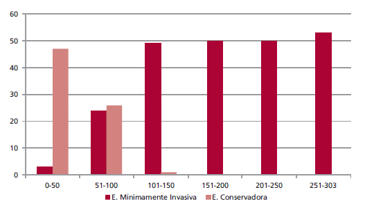 N&uacute;mero de casos y estrategia utilizada en el curso de la experiencia del grupo