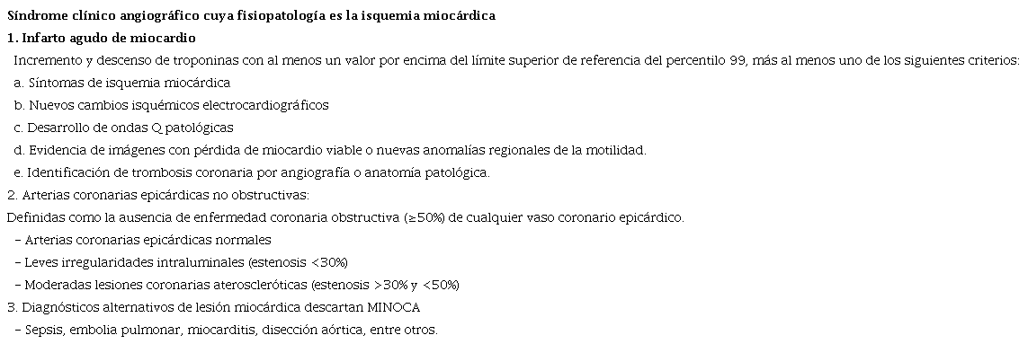 Criterios para la definici&oacute;n de MINOCA. 4.a definici&oacute;n universal de IAM